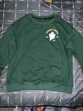 Green Halloween Ghost Graphic Pullover Sweatshirt Women's Size L Crew Neck