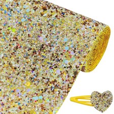 Sparkly Gold Chunky Glitter Fabric Roll 12 x 52 Inch, Shiny Autumn Faux Leath...