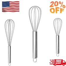 LMETJMA Stainless Steel Whisk Set – 3 Sizes for Egg & Milk Mixing