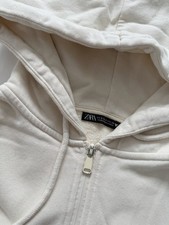 Zara Ivory Full Zip Cotton Hoodie Women's Size S Long Sleeve