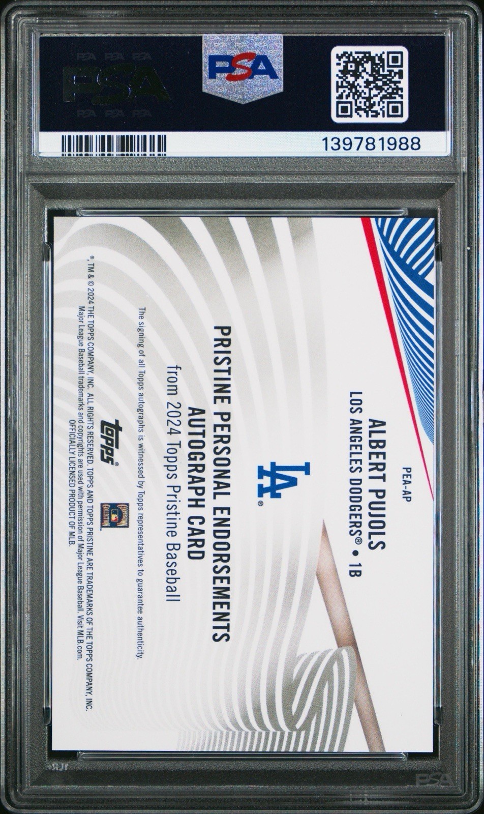 Albert Pujols /10 Auto Personal Endorsements PSA 10 2024 Topps Pristine  view 2