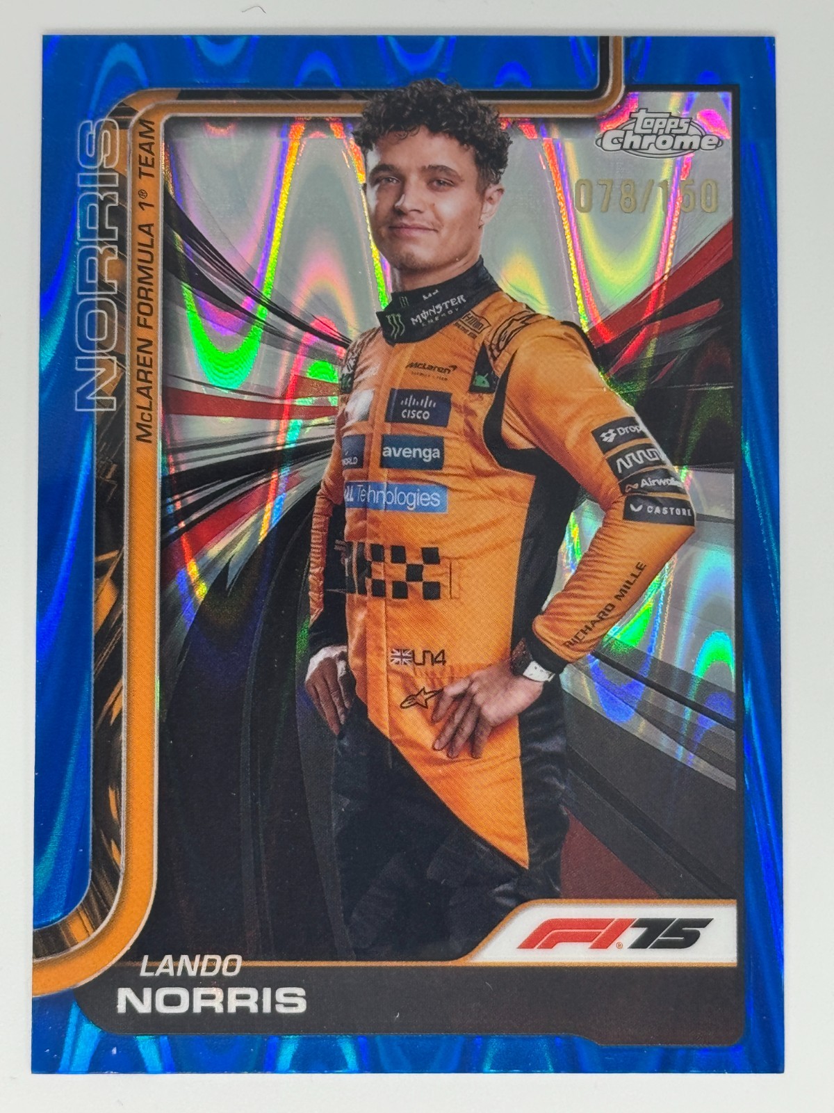 Lando Norris Blue RayWave Refractor /150 2025 Topps Chrome Formula 1 #5