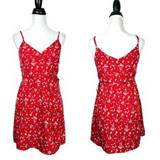 Sanctuary XS Women's Wrap It Up Red Floral Spaghetti Strap Mini Wrap Dress