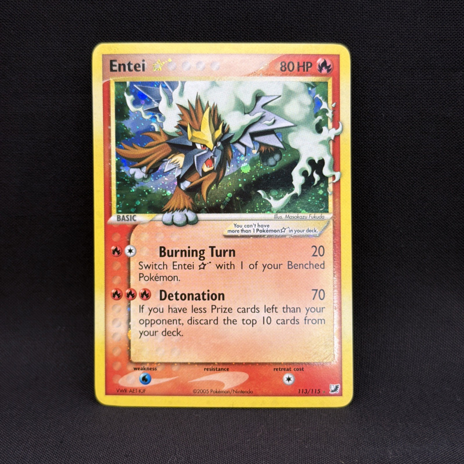 2005 Gold Star Entei 113/115 Pokemon Unseen Forces Holo LP/NM