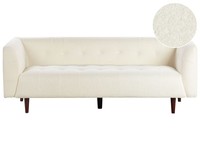 3-Sitzer Sofa Bouclé Stoffbezug Creme Weiß Gesteppt Mit Hohen Holzbeinen Byske