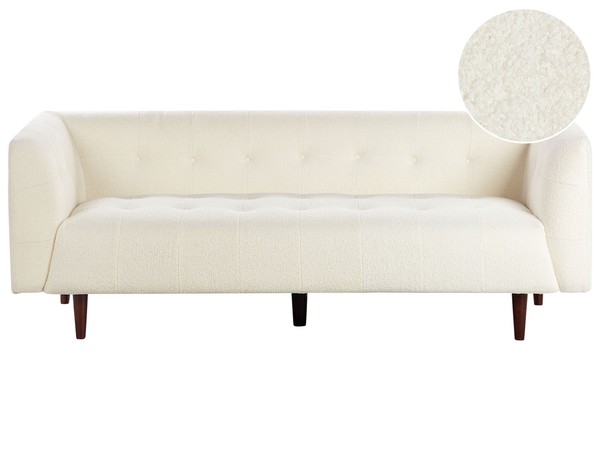 3-Sitzer Sofa Bouclé Stoffbezug Creme Weiß Gesteppt Mit Hohen Holzbeinen Byske-image