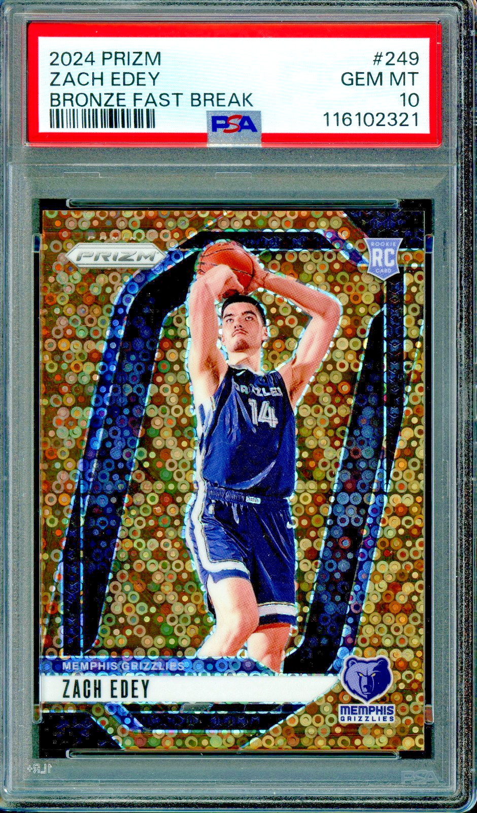 2024 Prizm Bronze Fast Break #249 Zach Edey /20 RC ROOKIE PSA 10 GEM MINT