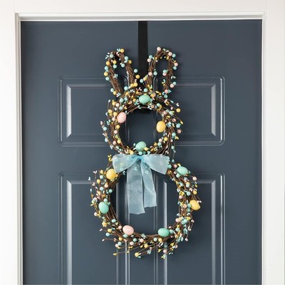 Glitzhome 24.5 H Easter Bunny Spring Wreath with Easter Eggs for Front Door Wall