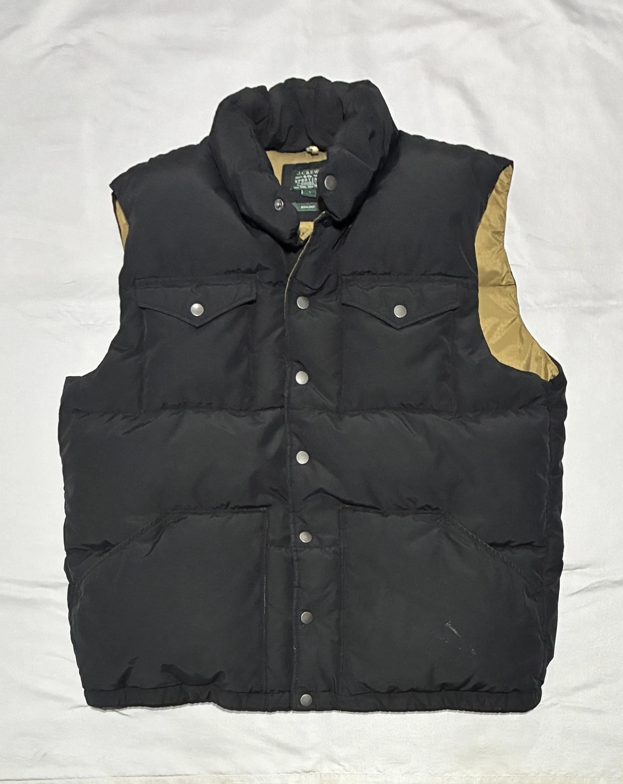 J.Crew Boulder Vest Mens XL Black Quilted Down Puffer Zip Pockets Outdoor