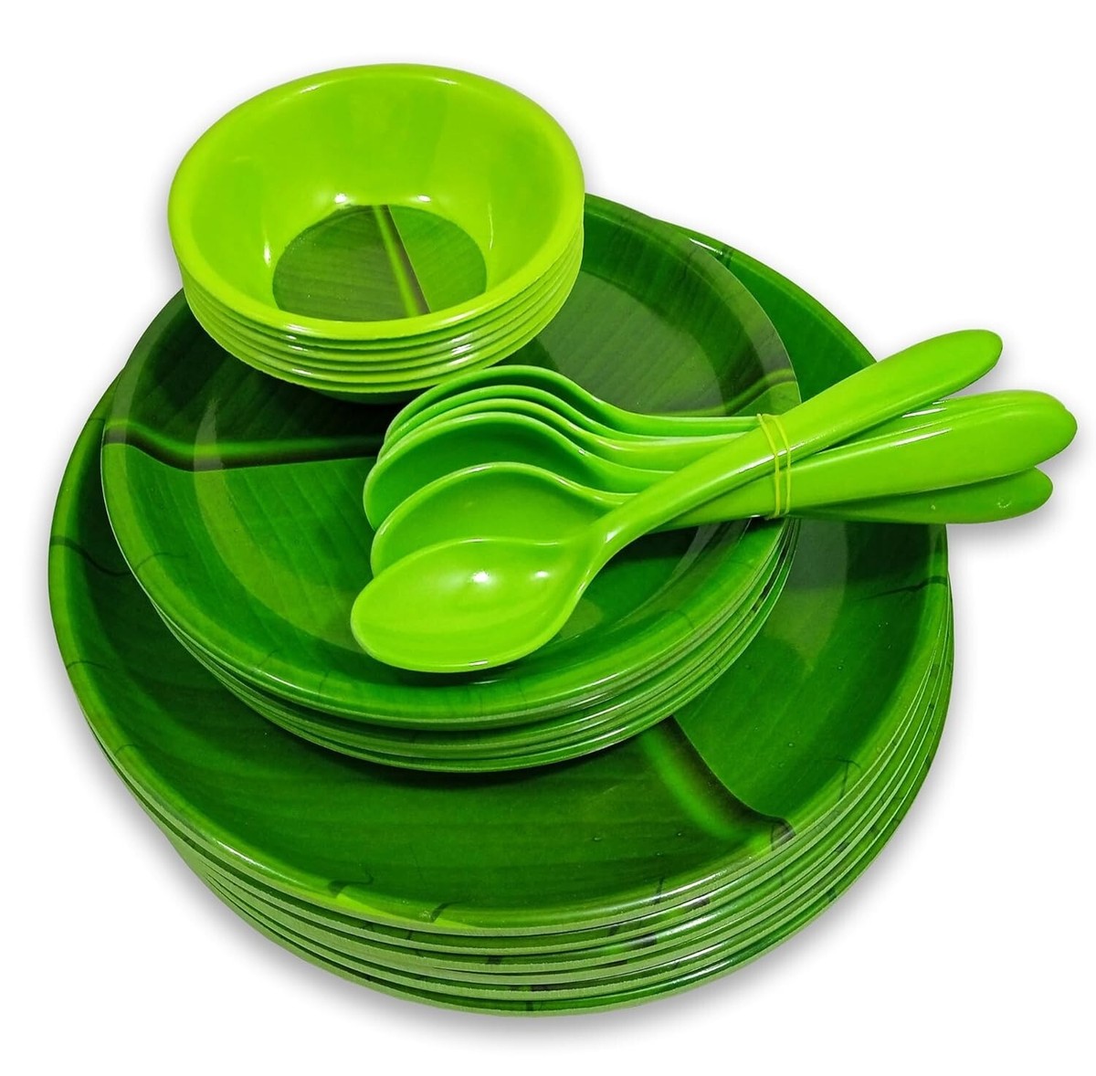 Banana Leaf Melamine Square Dinner Set Full Plates, Half
