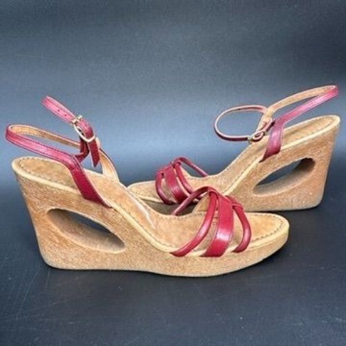 Vintage 1970s Yo Yo's Wedgies Red Leather Ankle Strap