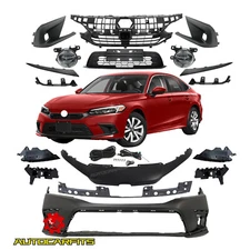 Fit 2022-2024 Honda Civic Front Bumper Complete Assembly With Brackets Set 17Pcs