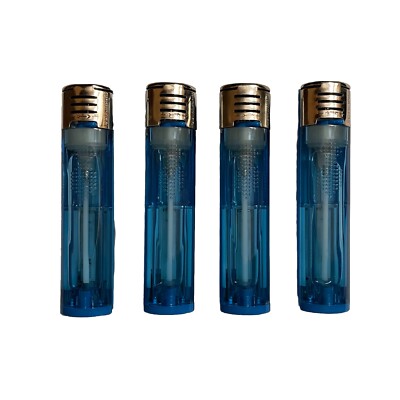 LOT OF 4 RARE Amazing Slide Lighters BLUE Electronic Adjustable Flame Refillable
