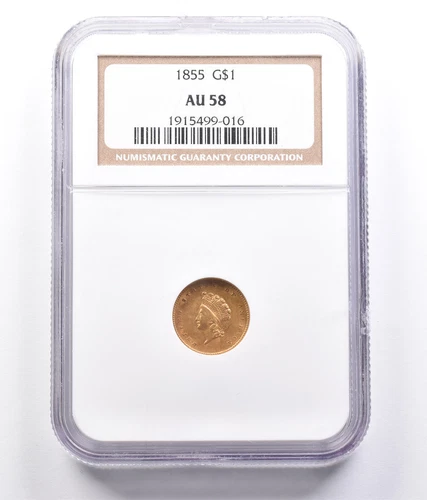 1855 $1 Indian Princess Head Gold Dollar AU58 NGC *1677