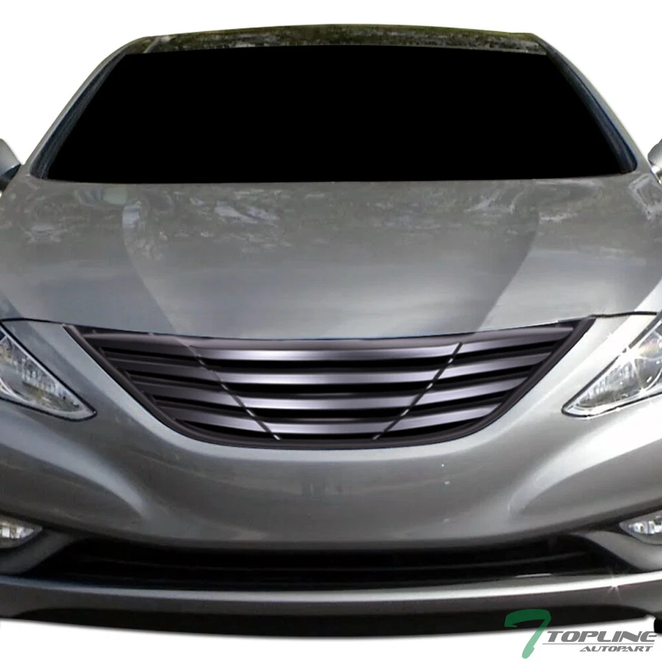 Topline For 2010-2013 Hyundai Sonata Horizontal Front Bumper Grille - Matte Blk - Image 2 of 4