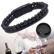 Leather Bracelets Humanic Pro MAX Hematie Beaded Bracelets Volcanic Stone Bangle