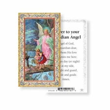 Guardian Angel with children - Guardian Angel Prayer - Gold Trim  Paperstock 