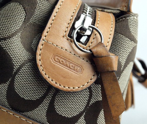 COACH Signature Logo Brown Canvas & Leather Handbag Shoulder Bag Women's Used - Picture 8 of 12