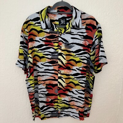 Ed Hardy Mens Large Tiger Claws Full Shirt Print 100% Viscose Soft Button Up NWT