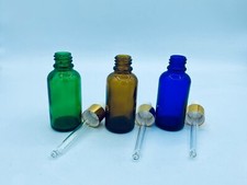 10 pezzi  contagocce + flacone vetro 30 ml  colore verde, blu, ambra