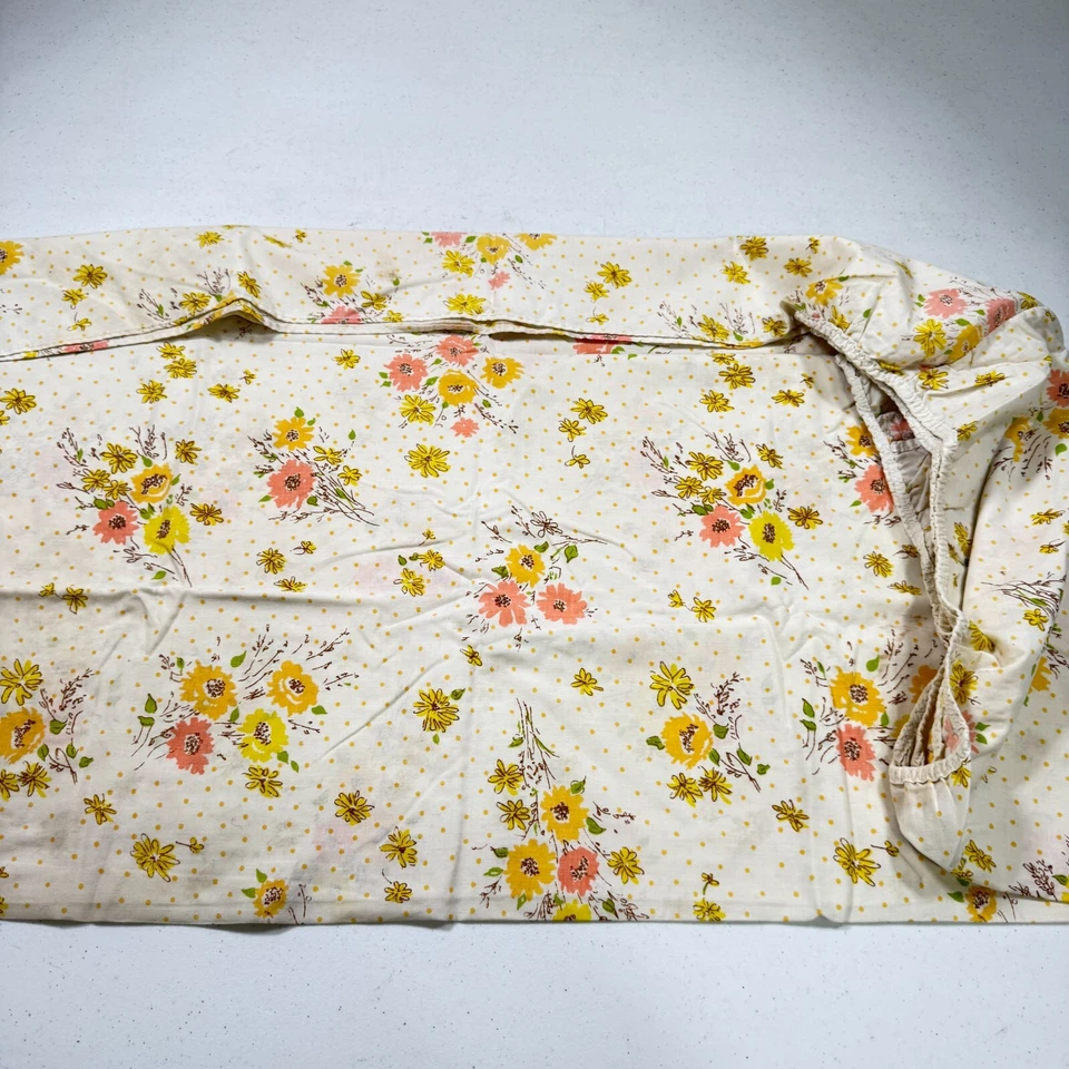 Sábana bajera vintage sears doble naranja rosa mezcla floral mcm muselina retro Foto 2 de 4