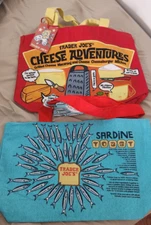 Trader Joe's Reusable Canvas Cotton Tote Shopping Bag Set Cheese & Sardine (Two)