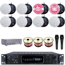 Home Theater System Kit 7.2Ch 1500W BT QTY8 of 6.5ich Ceiling Speakers Wire Mic