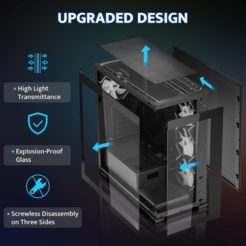 ATX Mid-Tower PC Case, Pre-Install 4 PWM ARGB Fans Computer Case, Full View Dual - Picture 2 of 9