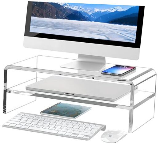Clear Acrylic Monitor Stand Riser 2 Tier, 5.12 Inches 16''x8''x5.12''-2 Tiers
