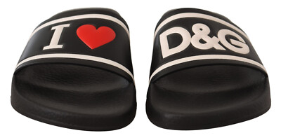 DOLCE & GABBANA Sandals Slides Black Leather I Love D&G