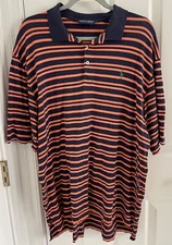 POLO Golf Ralph Lauren 100% Pima Cotton Logo Polo Shirt. Navy Orange Striped. L