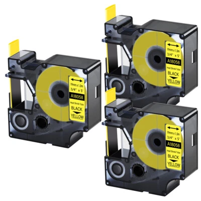 LABELTAPE 3x 19MM IND Schrumpfschlauch Schwarz auf Gelb 18058 für DYMO Rhino 5200