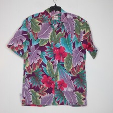 Hilo Hatties Hawaiian Original Mens VTG Button Floral Print Hawaiian Shirt M B11
