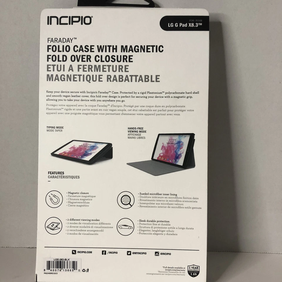 NUEVO Estuche Folio Negro Incipio Faraday LG G Pad X8.3 Cierre Magnético Forro Gamuza Foto 2 de 4
