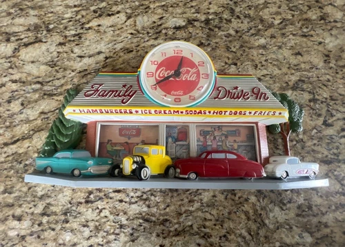 Vintage Coca-Cola Family Drive In Diner Wall Clock Burwood Cars