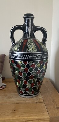 Vintage große handgefertigte dekorierte Vase/Urne zwei Griffe böhmisch