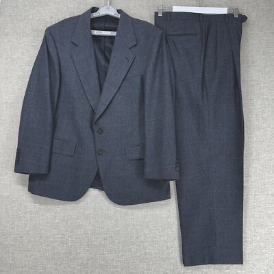 Palm Beach Suit Mens Gray Wool Glen Check 2 Button Front Jacket Pleated Pants