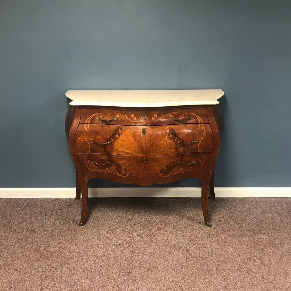 3 Drawer Italian Inlay Marble Top Bombay Chest