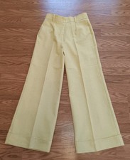 1970s Yellow Houndstooth Wide Leg Trousers 28" Waist Juniors Disco Pants Vintage