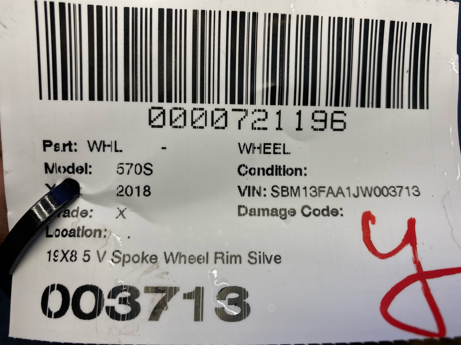 2016-2021 Mclaren 570s 19X8 5 V Spoke Wheel Rim Silver W/ Carbon Fiber Caps