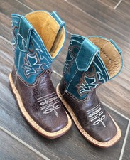BOTAS de Vaquero Roper COWBABIES de Cuero Genuino 3 Nuevas en Caja Verde Azulado Bebé Marrón