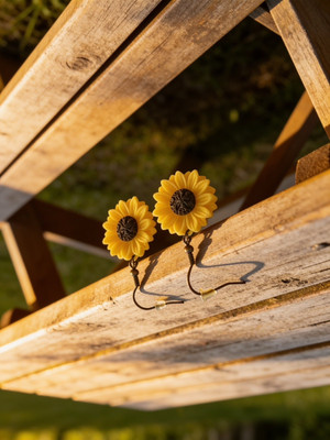 Yellow Sunflower Flower Dangle Drop Earrings, Metal Hook Closure for Lobe