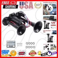 12V 600DB Upgrade Super Loud Dual Electric Black Train Horns for Trucks SUVs ...