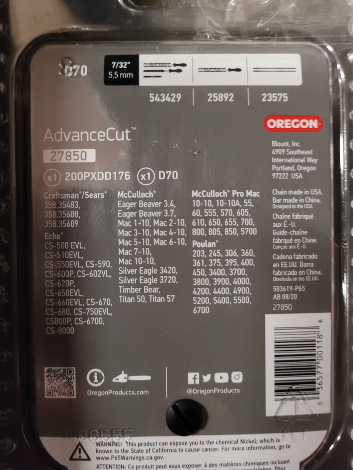 Oregon AdvanceCut Replacement Combo 20" - 3/8"  70DL  D70  27850 200PXDD176