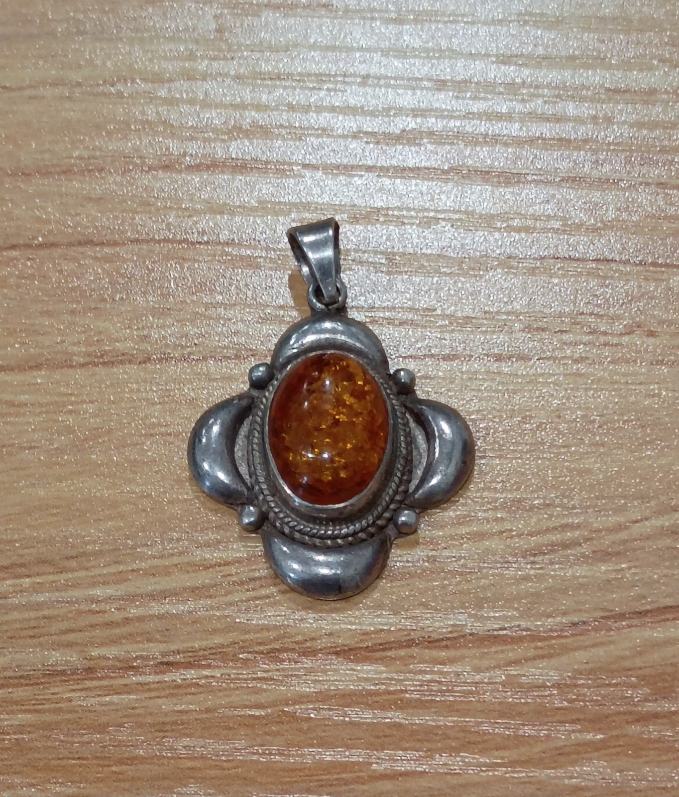 Vintage Sterling Silver Baltic Amber Pendant 925 Cross Quatrefoliate Boho 6.47g