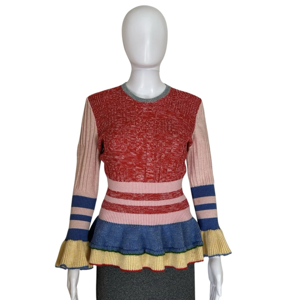 VTG Alexander McQueen Wool Striped Peplum Sweater XL Ribbed Knit Ruffle Jumper - Image 3 of 4