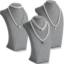 3 Pcs Linen Jewelry Display Bust Necklace Display Stand 11.42 x 6.89 Inch Gray