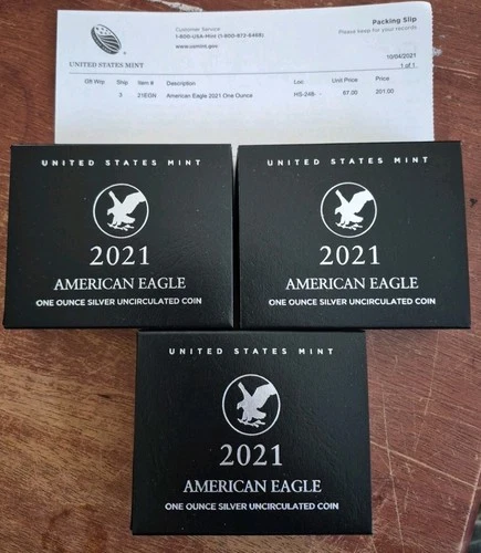 Lot of 3  American Eagle 2021-W One Ounce Silver UNCIRCULATED Coin WEST POINT