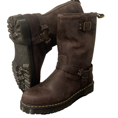 Dr. Martens Anistone Hi Leather Biker Harness Boots Men's Size 14 US Brown