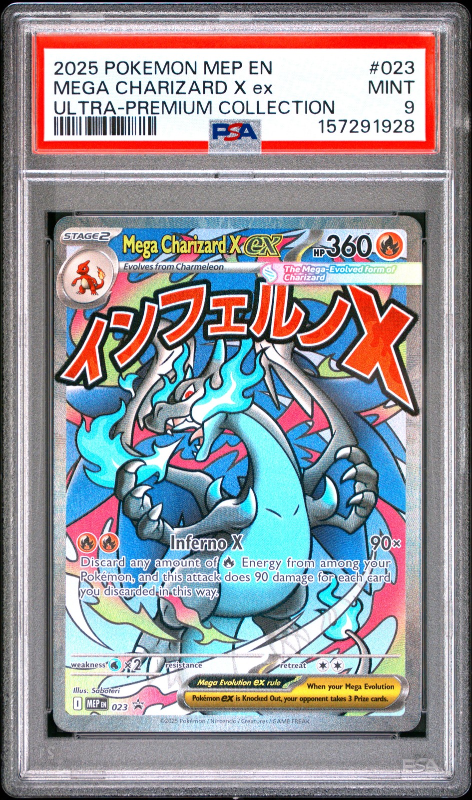 2025 POKEMON MEP EN-ME BLACK STAR PROMO #023 MEGA CHARIZARD X EX PSA 9